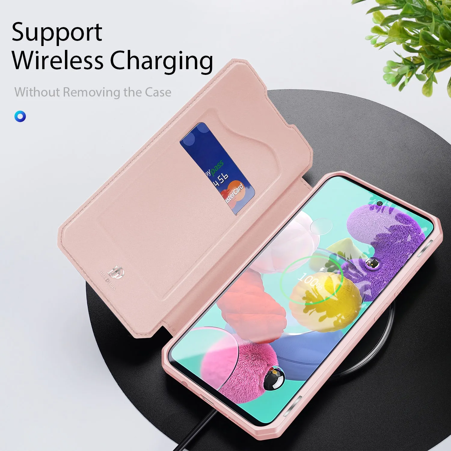 DUX DUCIS For Samsung A51 Leather Mobile Phone Cover Magnetic Protective Case Bracket with Card Slot Pink