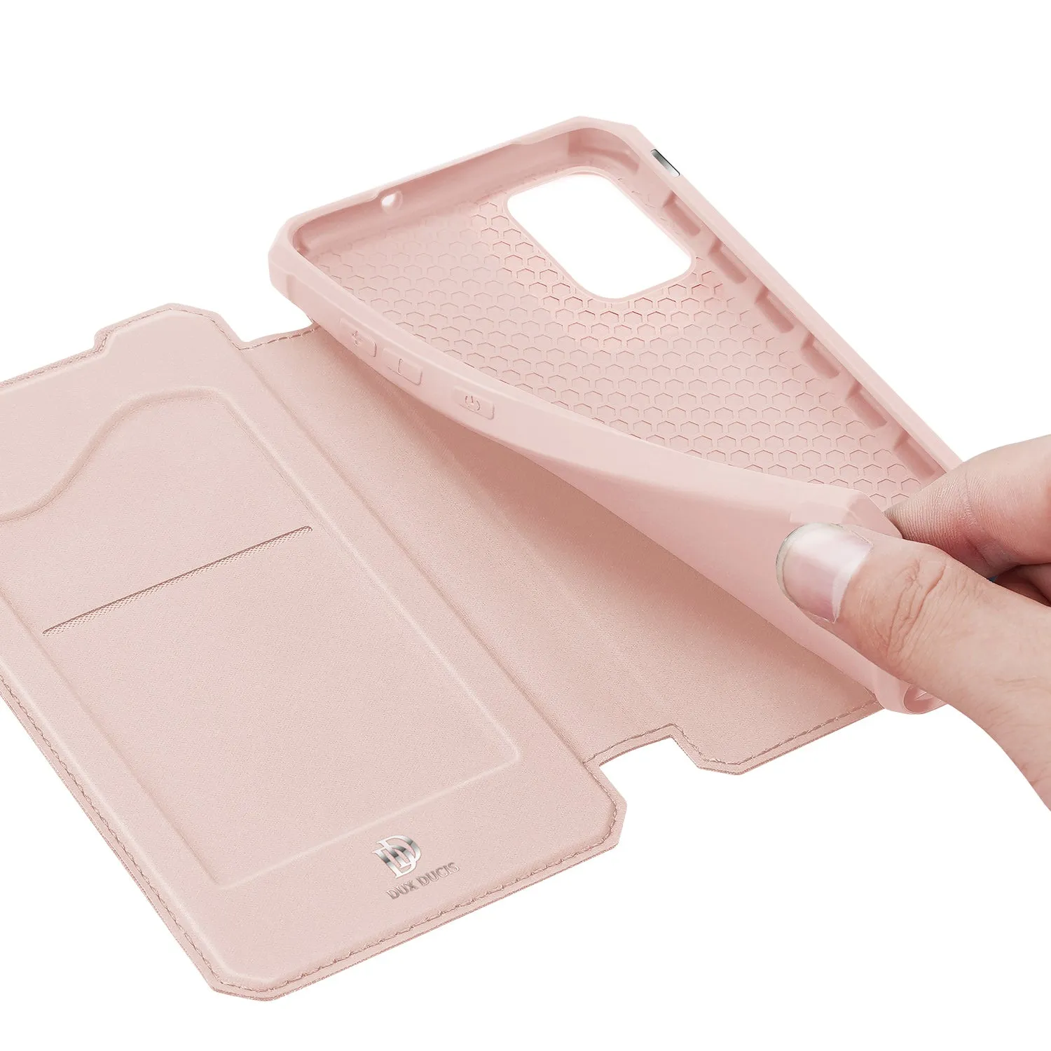 DUX DUCIS For Samsung A51 Leather Mobile Phone Cover Magnetic Protective Case Bracket with Card Slot Pink
