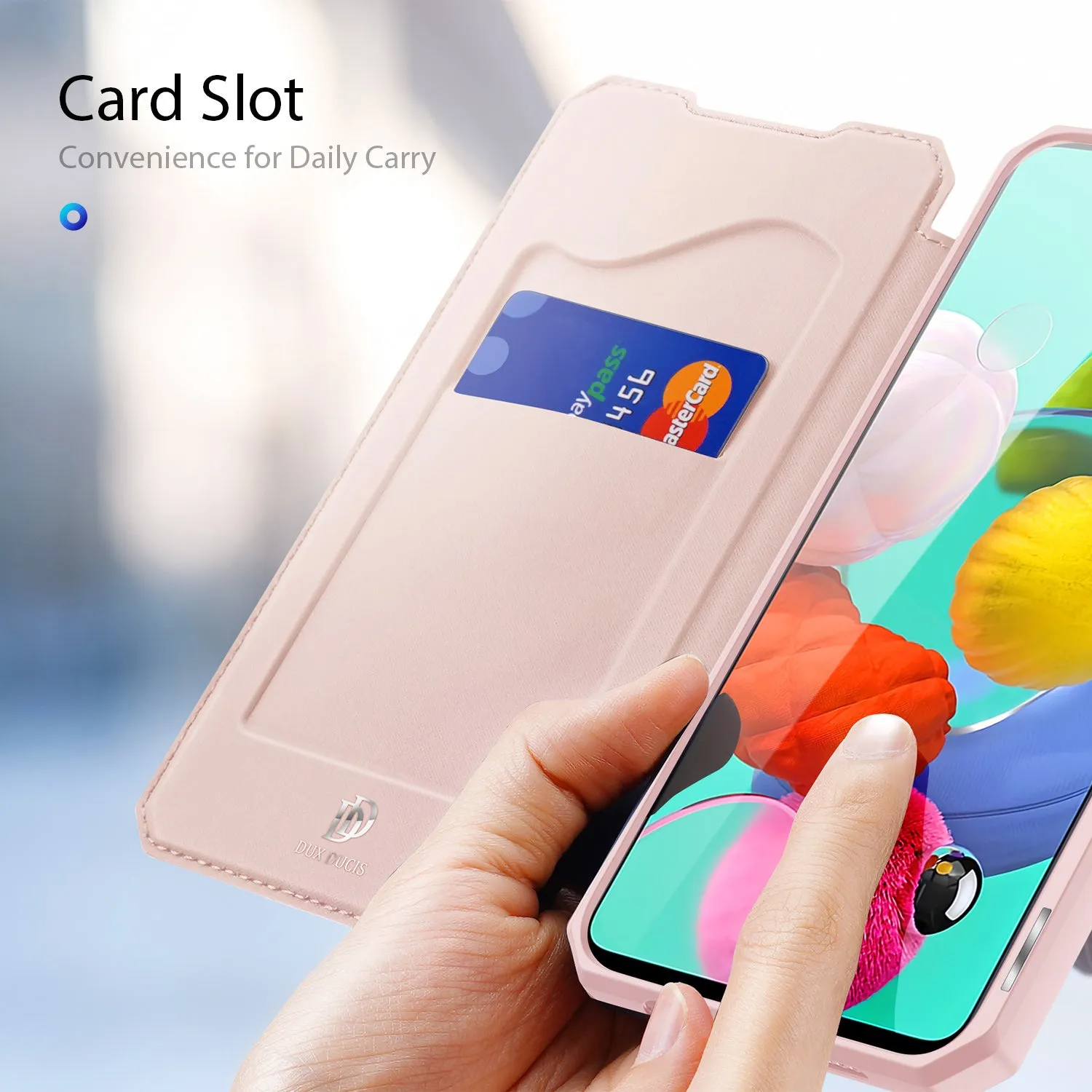DUX DUCIS For Samsung A51 Leather Mobile Phone Cover Magnetic Protective Case Bracket with Card Slot Pink
