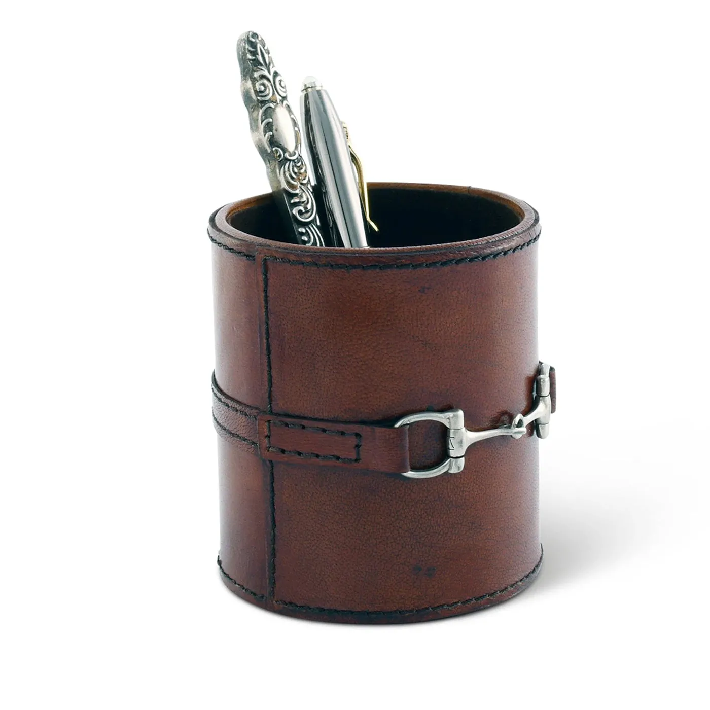 Equestrian Leather Desk Pen Cup with Snaffle Bit