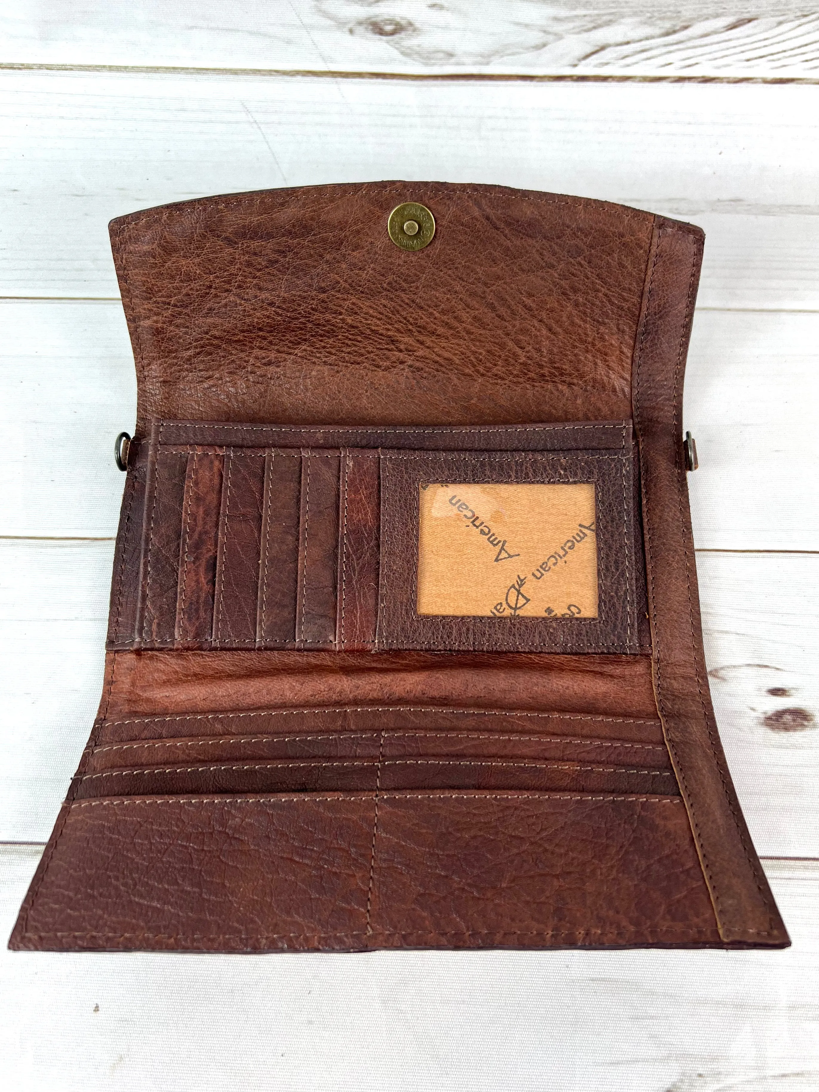 Floral and Scroll Tooled Two Tone Leather Wallet