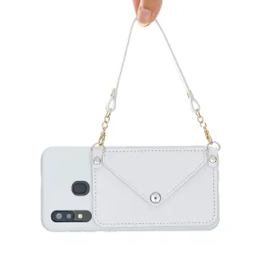 For HUAWEI P20/ P20 Lite/P20 Pro Mobile Phone Cover with Pu Leather Card Holder   Hand Rope   Straddle Rope white