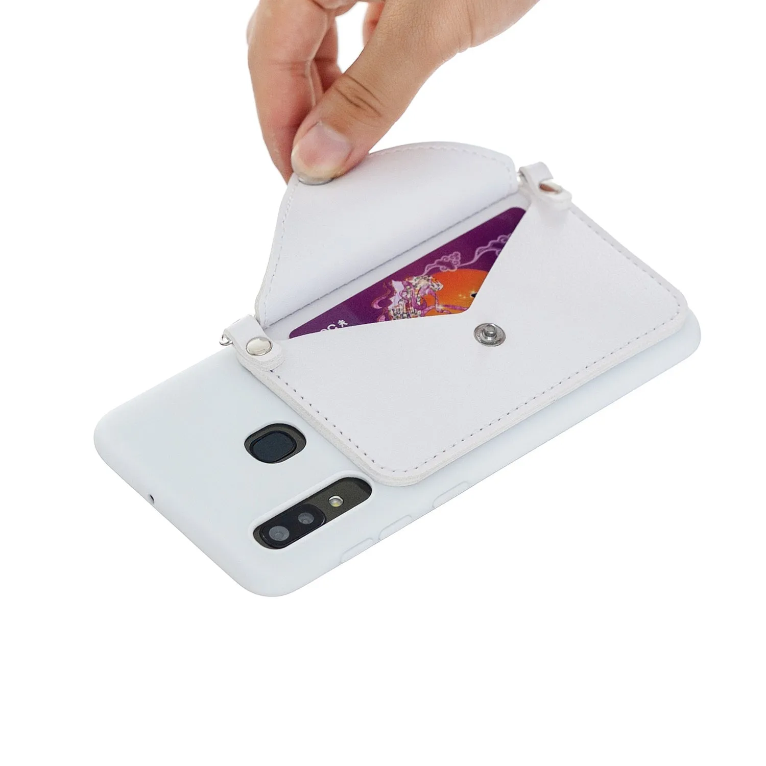 For HUAWEI P20/ P20 Lite/P20 Pro Mobile Phone Cover with Pu Leather Card Holder   Hand Rope   Straddle Rope white