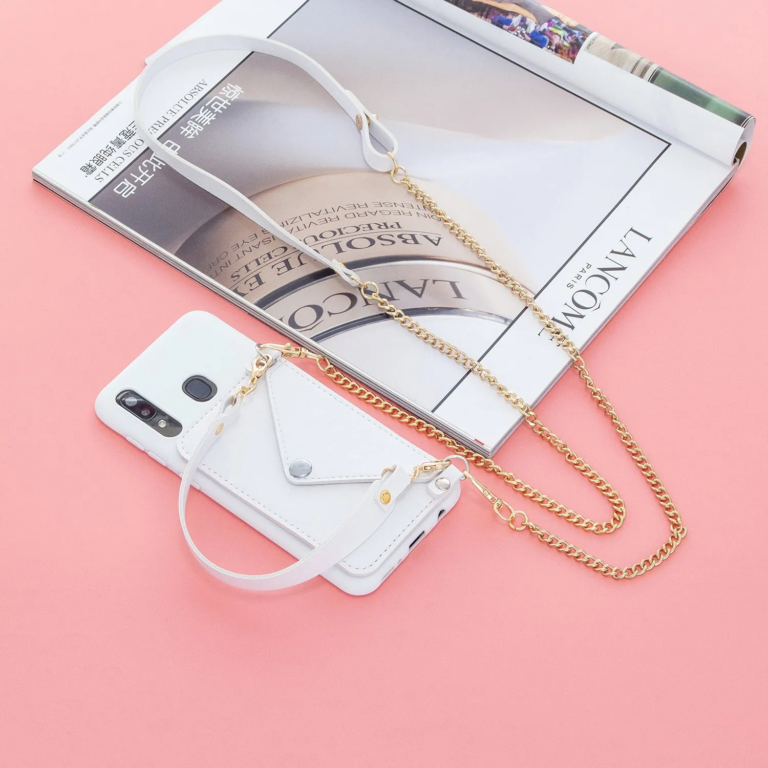 For HUAWEI P20/ P20 Lite/P20 Pro Mobile Phone Cover with Pu Leather Card Holder   Hand Rope   Straddle Rope white