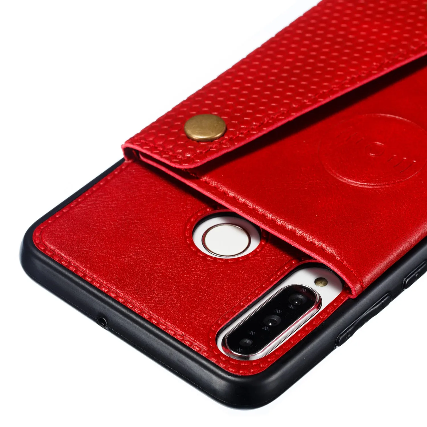 For Huawei P30 lite/nova 4E Double Buckle Non-slip Shockproof Cell Phone Case with Card Slot Bracket Light Brown