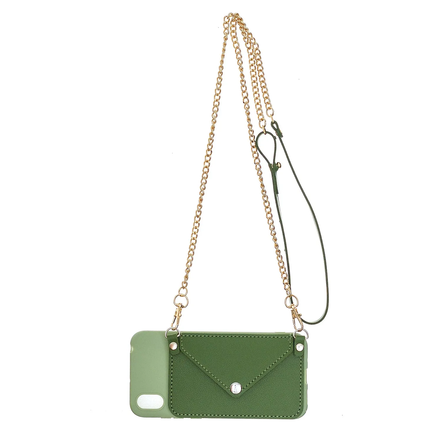For HUAWEI Y5 2018/2019/Y6 2019/Y7 2019/PSMART Z/Y9 2019 Mobile Phone Cover with Pu Card Holder   Hand Rope   Straddle Rope green