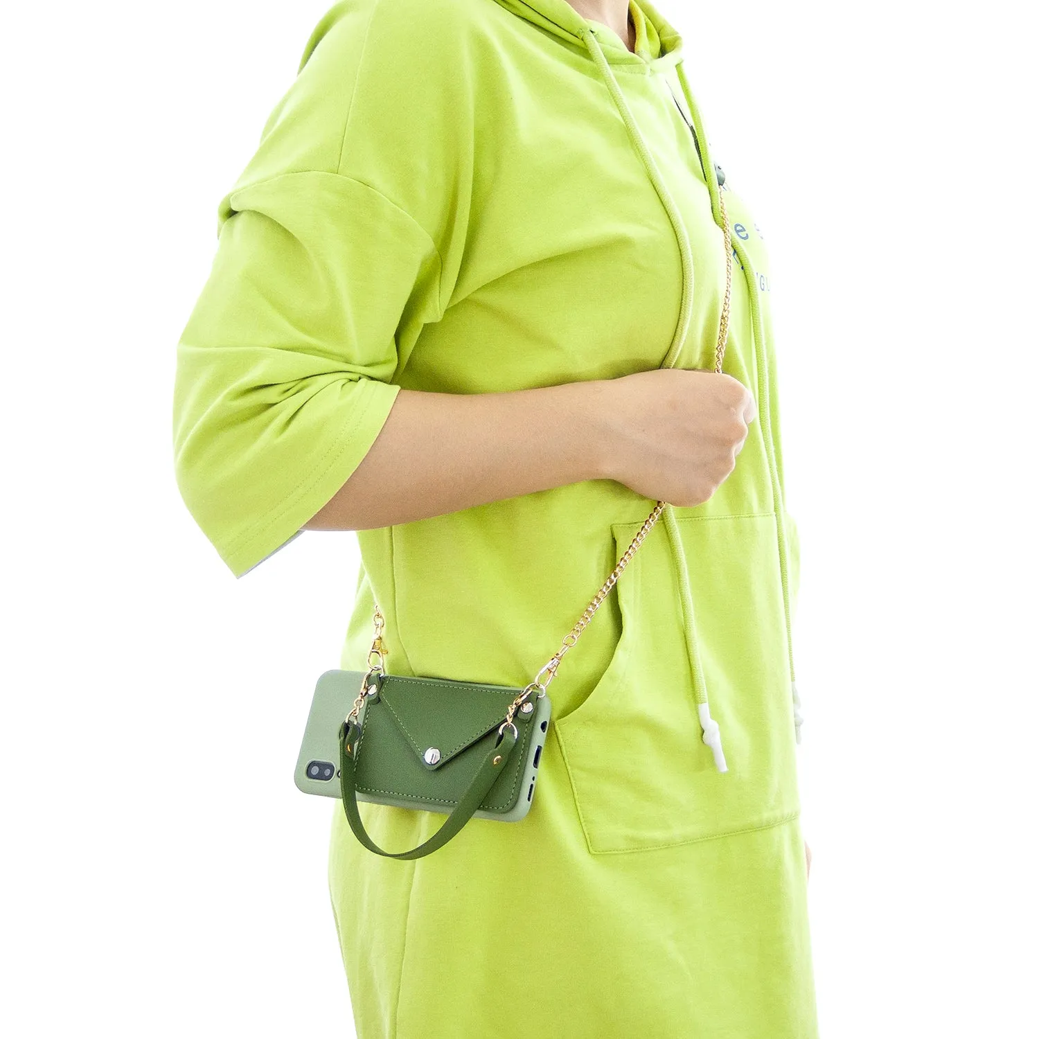 For HUAWEI Y5 2018/2019/Y6 2019/Y7 2019/PSMART Z/Y9 2019 Mobile Phone Cover with Pu Card Holder   Hand Rope   Straddle Rope green