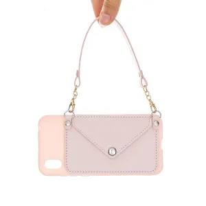 For HUAWEI Y5 2018/2019/Y6 2019/Y7 2019/PSMART Z/Y9 2019 Mobile Phone Cover with Pu Card Holder   Hand Rope   Straddle Rope Pink