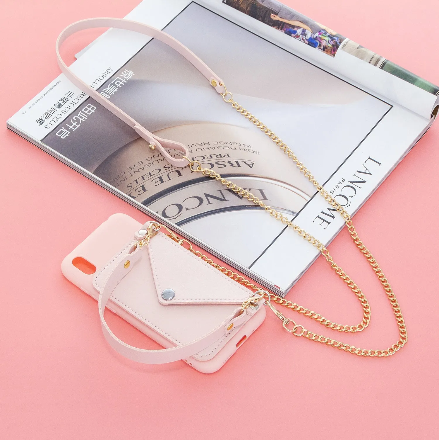 For HUAWEI Y5 2018/2019/Y6 2019/Y7 2019/PSMART Z/Y9 2019 Mobile Phone Cover with Pu Card Holder   Hand Rope   Straddle Rope Pink
