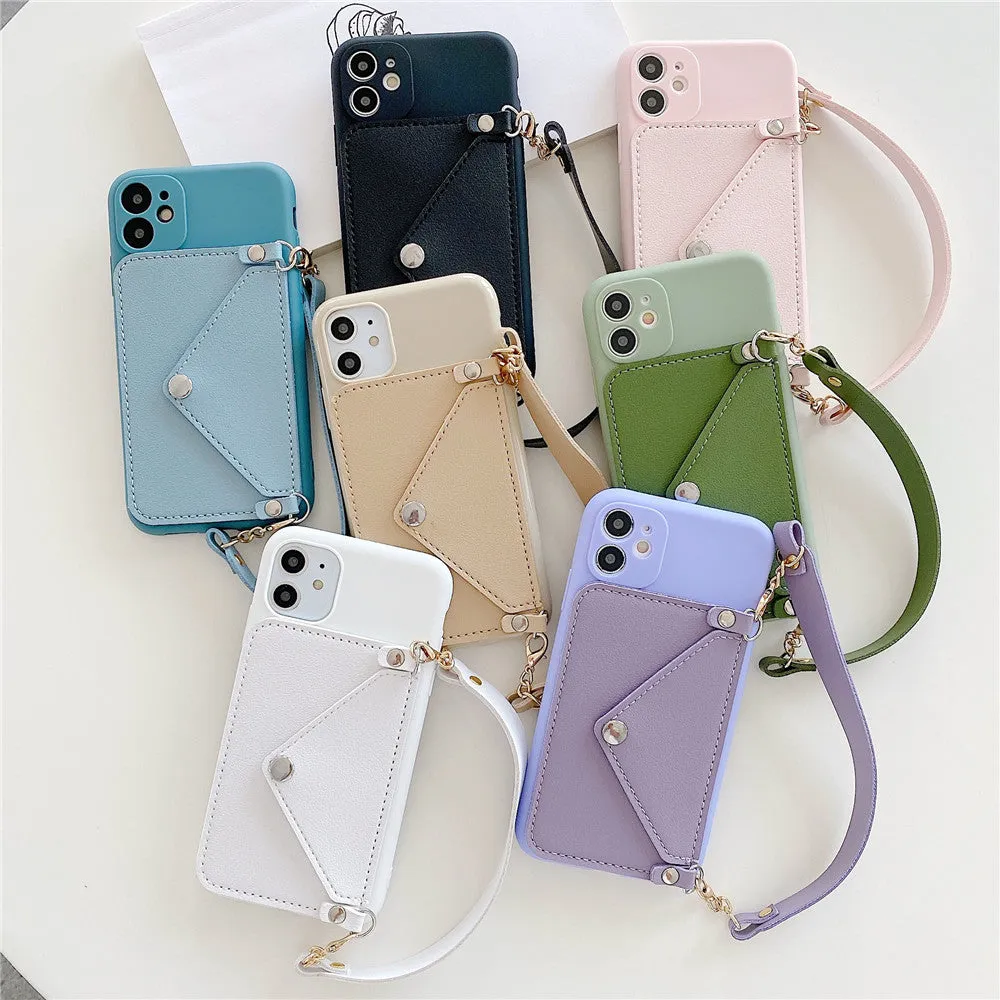For HUAWEI Y5 2018/2019/Y6 2019/Y7 2019/PSMART Z/Y9 2019 Mobile Phone Cover with Pu Card Holder   Hand Rope   Straddle Rope white