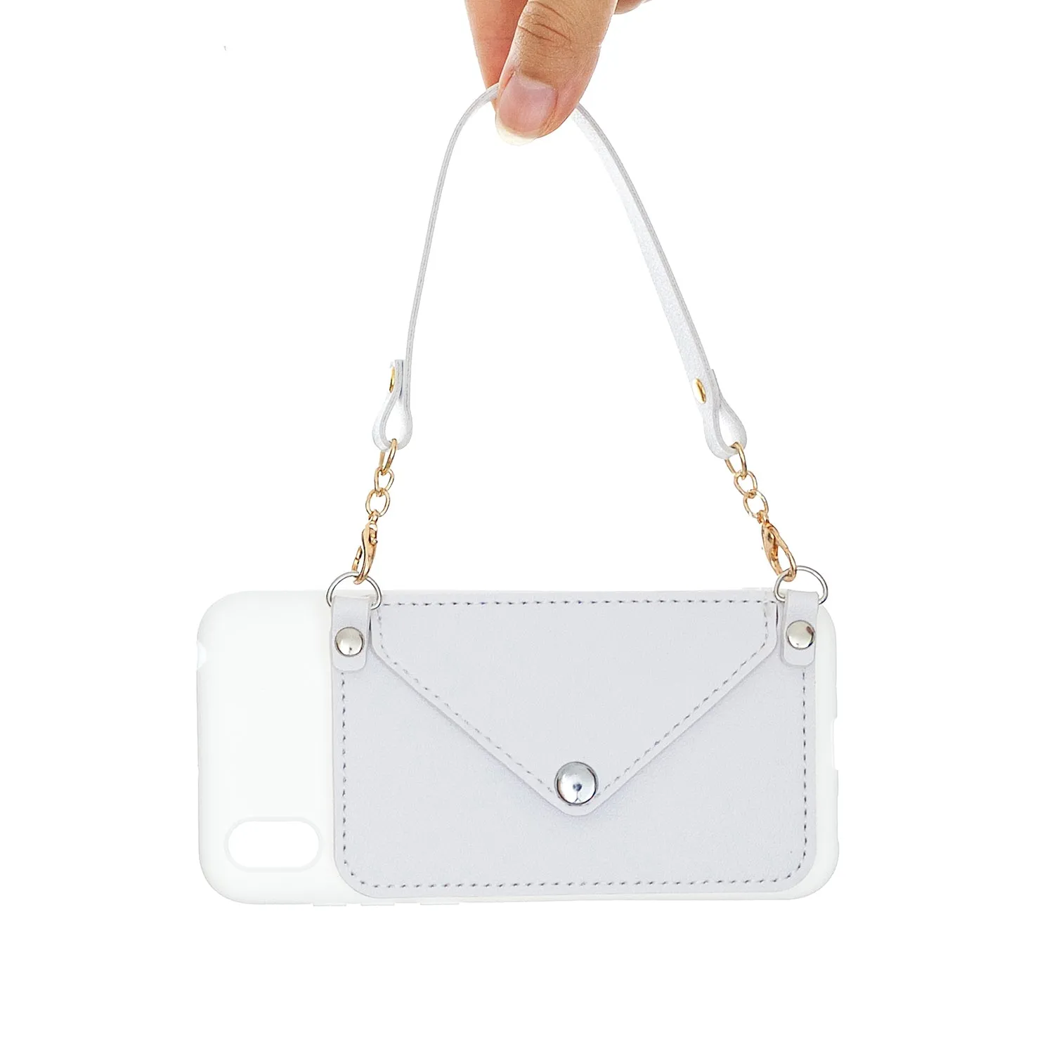 For HUAWEI Y5 2018/2019/Y6 2019/Y7 2019/PSMART Z/Y9 2019 Mobile Phone Cover with Pu Card Holder   Hand Rope   Straddle Rope white