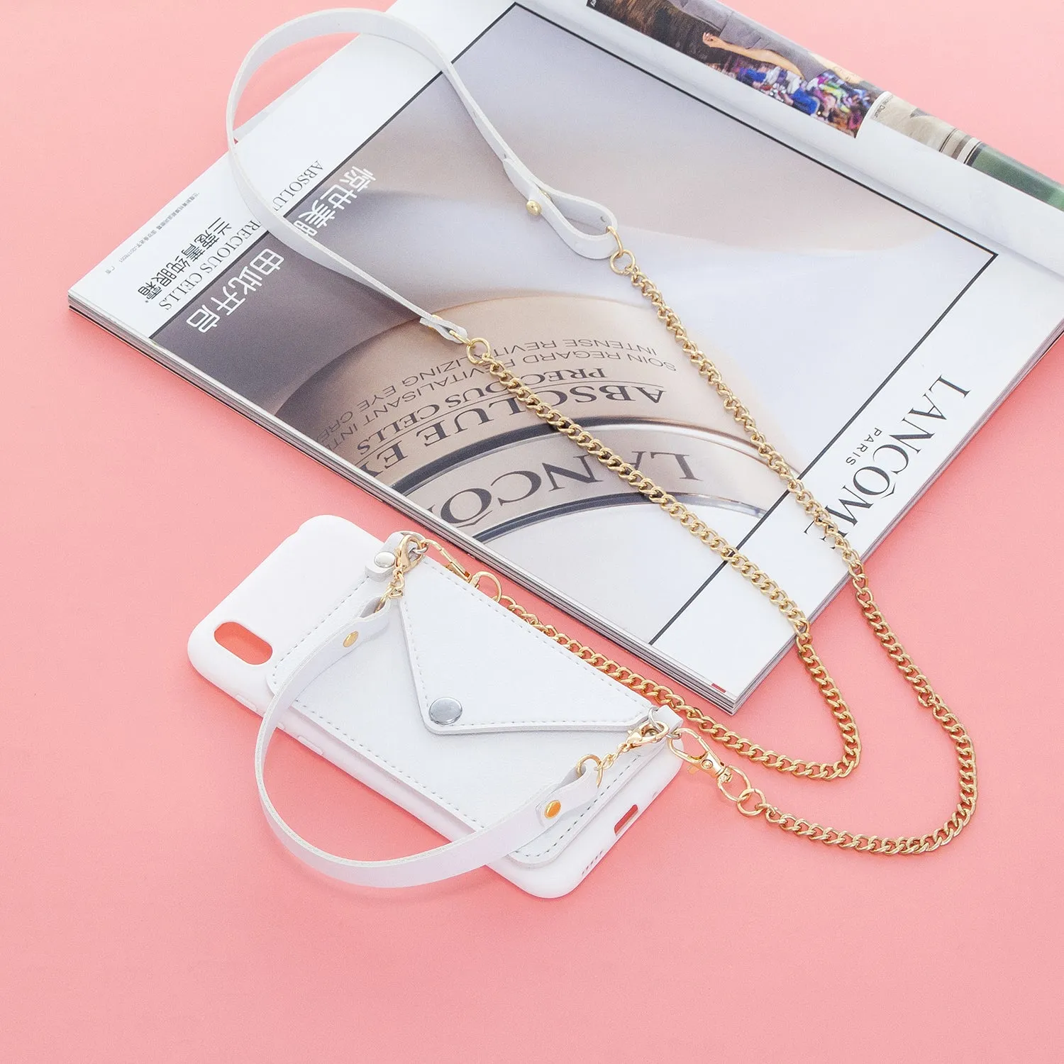 For HUAWEI Y5 2018/2019/Y6 2019/Y7 2019/PSMART Z/Y9 2019 Mobile Phone Cover with Pu Card Holder   Hand Rope   Straddle Rope white