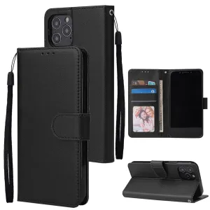 For Iphone 12 5.4 inch/6.1 inch/ 6.7 inch PU Leather Three-card Photo Frame Front Buckle Mobile Phone shell black