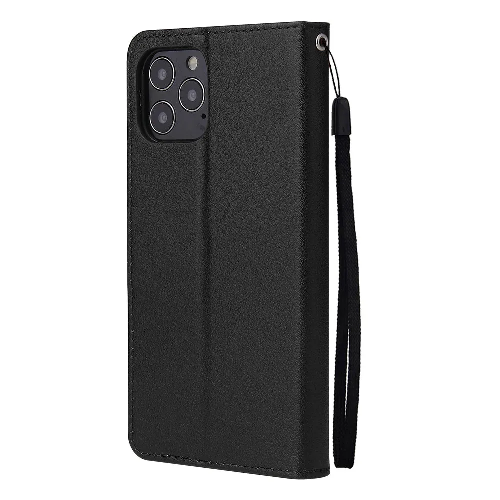 For Iphone 12 5.4 inch/6.1 inch/ 6.7 inch PU Leather Three-card Photo Frame Front Buckle Mobile Phone shell black