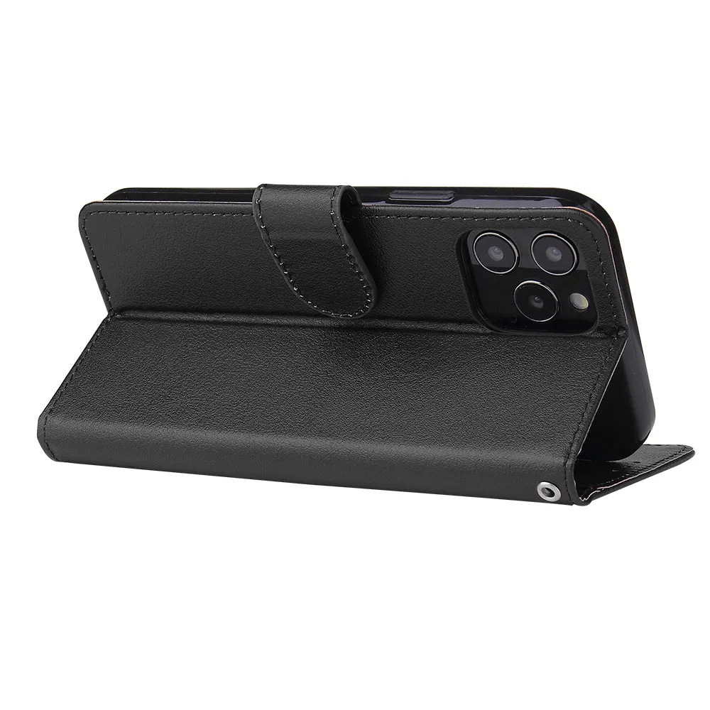 For Iphone 12 5.4 inch/6.1 inch/ 6.7 inch PU Leather Three-card Photo Frame Front Buckle Mobile Phone shell black