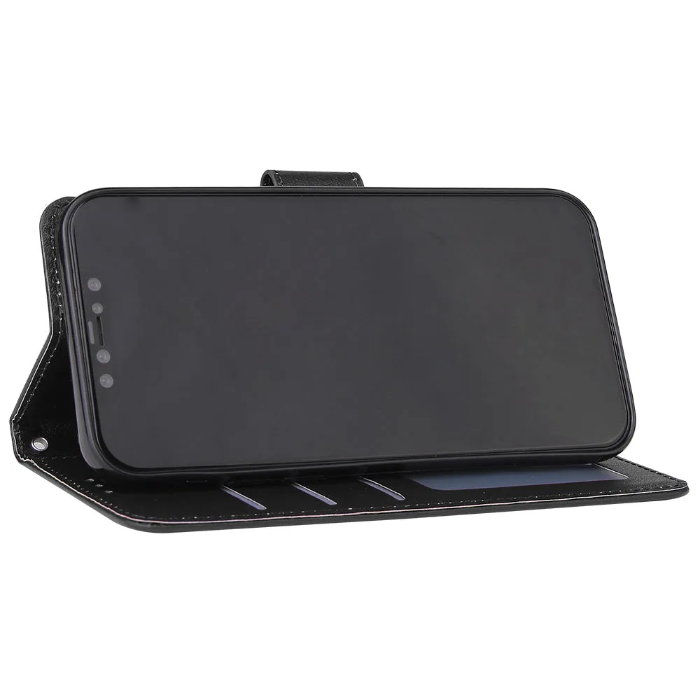 For Iphone 12 5.4 inch/6.1 inch/ 6.7 inch PU Leather Three-card Photo Frame Front Buckle Mobile Phone shell black
