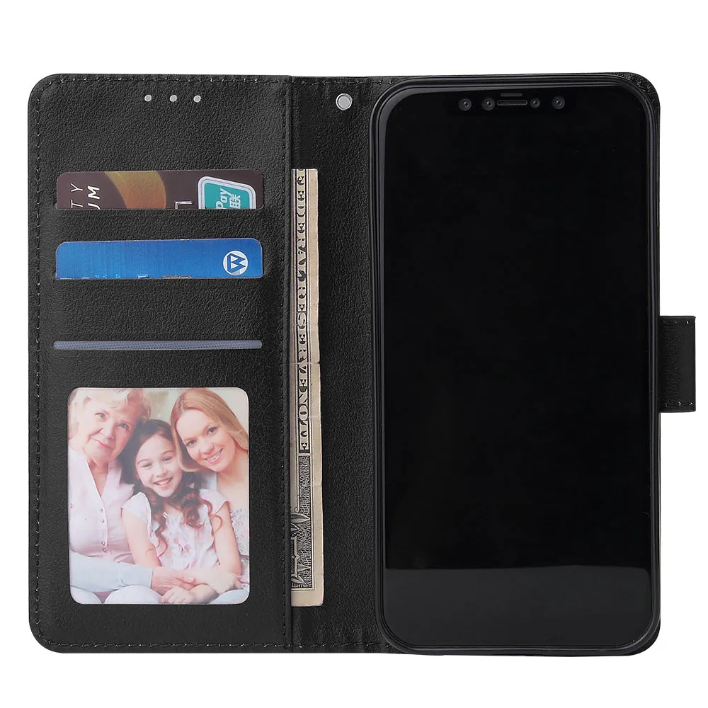 For Iphone 12 5.4 inch/6.1 inch/ 6.7 inch PU Leather Three-card Photo Frame Front Buckle Mobile Phone shell black