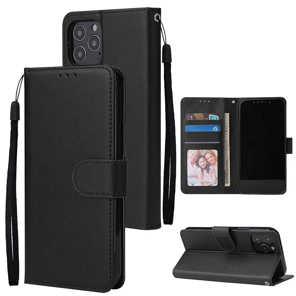 For Iphone 12 5.4 inch/6.1 inch/ 6.7 inch PU Leather Three-card Photo Frame Front Buckle Mobile Phone shell black