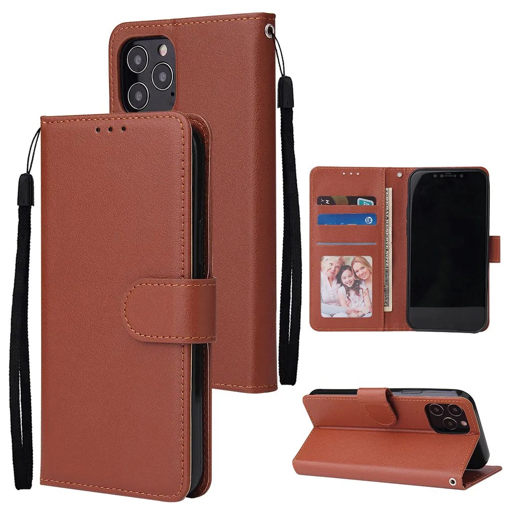 For Iphone 12 5.4 inch/6.1 inch/ 6.7 inch PU Leather Three-card Photo Frame Front Buckle Mobile Phone shell brown