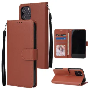 For Iphone 12 5.4 inch/6.1 inch/ 6.7 inch PU Leather Three-card Photo Frame Front Buckle Mobile Phone shell brown