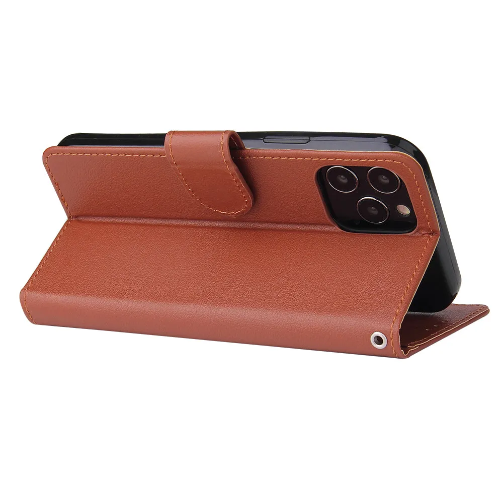 For Iphone 12 5.4 inch/6.1 inch/ 6.7 inch PU Leather Three-card Photo Frame Front Buckle Mobile Phone shell brown