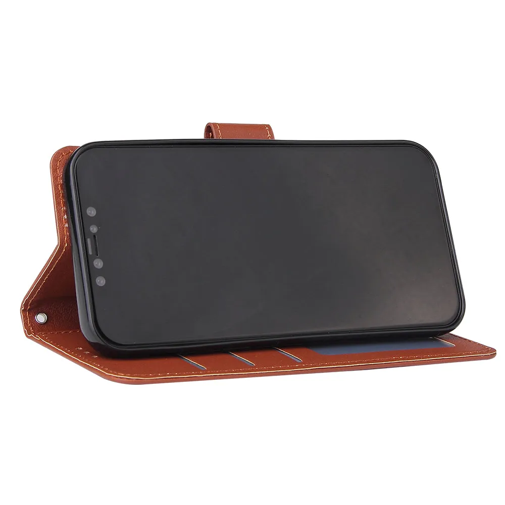 For Iphone 12 5.4 inch/6.1 inch/ 6.7 inch PU Leather Three-card Photo Frame Front Buckle Mobile Phone shell brown