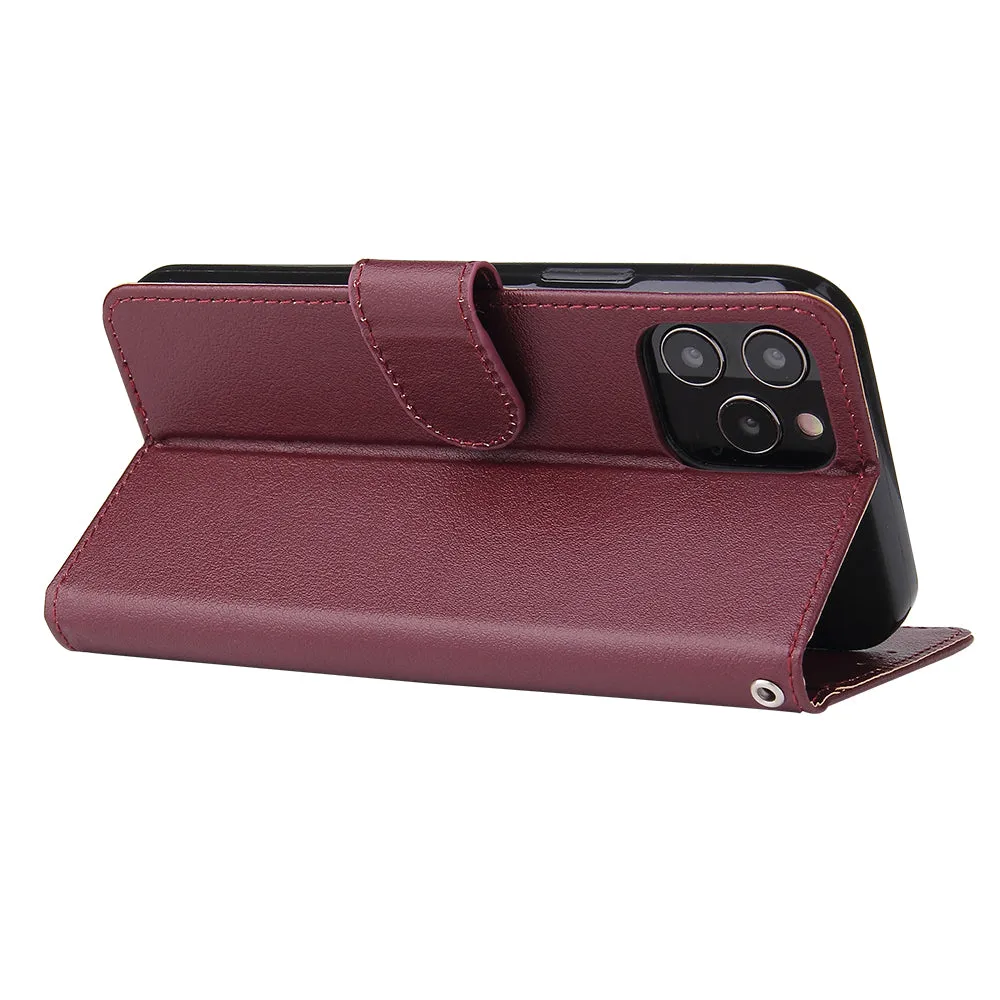 For Iphone 12 5.4 inch/6.1 inch/ 6.7 inch PU Leather Three-card Photo Frame Front Buckle Mobile Phone shell Red wine