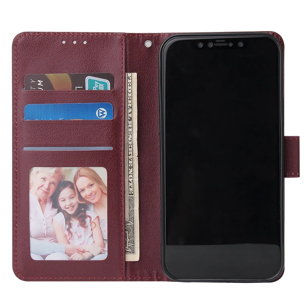 For Iphone 12 5.4 inch/6.1 inch/ 6.7 inch PU Leather Three-card Photo Frame Front Buckle Mobile Phone shell Red wine