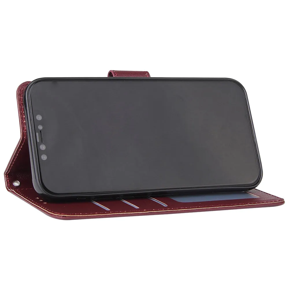 For Iphone 12 5.4 inch/6.1 inch/ 6.7 inch PU Leather Three-card Photo Frame Front Buckle Mobile Phone shell Red wine