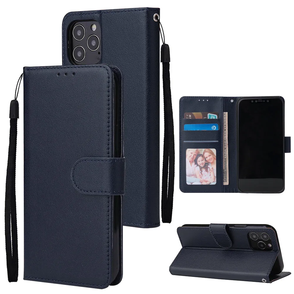 For Iphone 12 5.4 inch/6.1 inch/ 6.7 inch PU Leather Three-card Photo Frame Front Buckle Mobile Phone shell Red wine