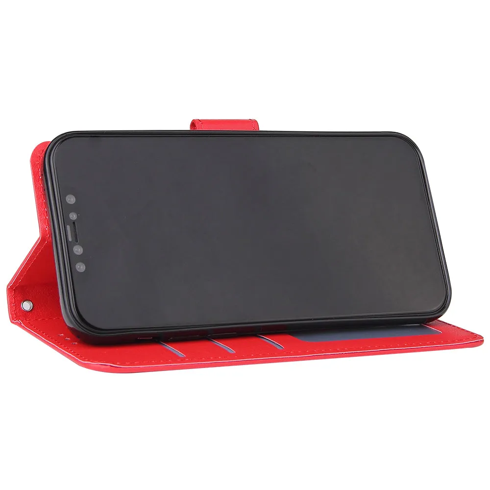 For Iphone 12 5.4 inch/6.1 inch/ 6.7 inch PU Leather Three-card Photo Frame Front Buckle Mobile Phone shell red