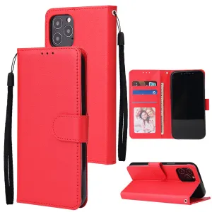 For Iphone 12 5.4 inch/6.1 inch/ 6.7 inch PU Leather Three-card Photo Frame Front Buckle Mobile Phone shell red