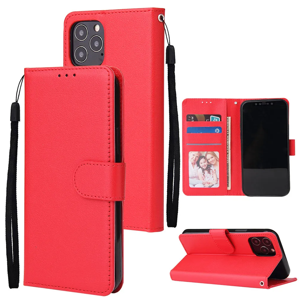 For Iphone 12 5.4 inch/6.1 inch/ 6.7 inch PU Leather Three-card Photo Frame Front Buckle Mobile Phone shell red