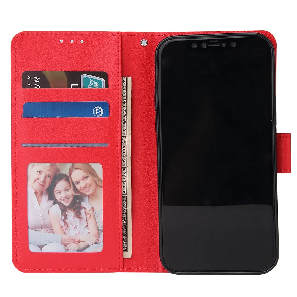For Iphone 12 5.4 inch/6.1 inch/ 6.7 inch PU Leather Three-card Photo Frame Front Buckle Mobile Phone shell red