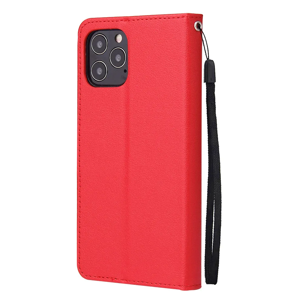 For Iphone 12 5.4 inch/6.1 inch/ 6.7 inch PU Leather Three-card Photo Frame Front Buckle Mobile Phone shell red