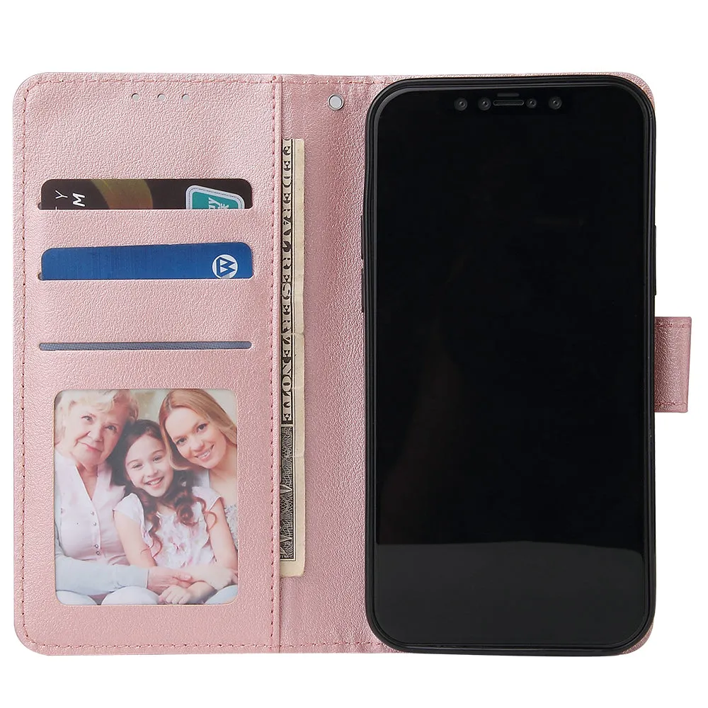 For Iphone 12 5.4 inch/6.1 inch/ 6.7 inch PU Leather Three-card Photo Frame Front Buckle Mobile Phone shell Rose gold
