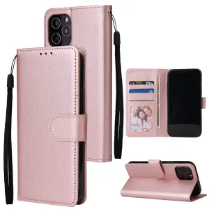 For Iphone 12 5.4 inch/6.1 inch/ 6.7 inch PU Leather Three-card Photo Frame Front Buckle Mobile Phone shell Rose gold