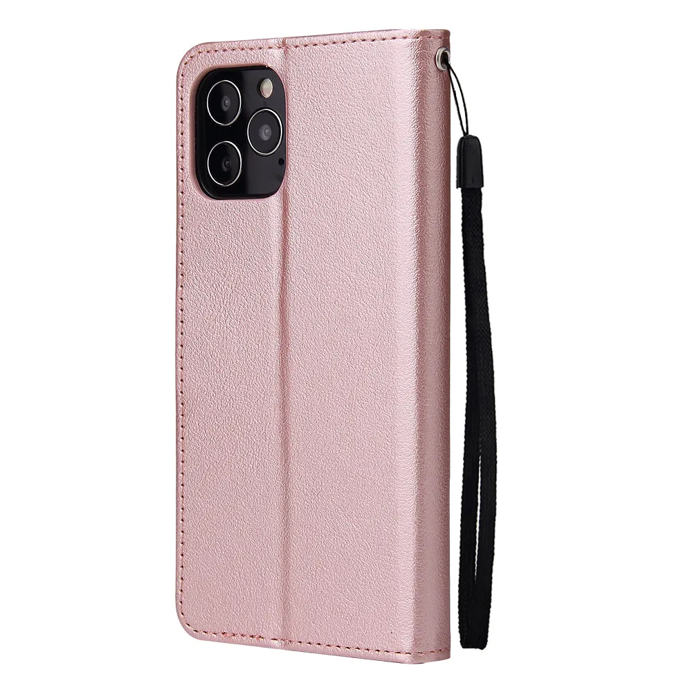 For Iphone 12 5.4 inch/6.1 inch/ 6.7 inch PU Leather Three-card Photo Frame Front Buckle Mobile Phone shell Rose gold