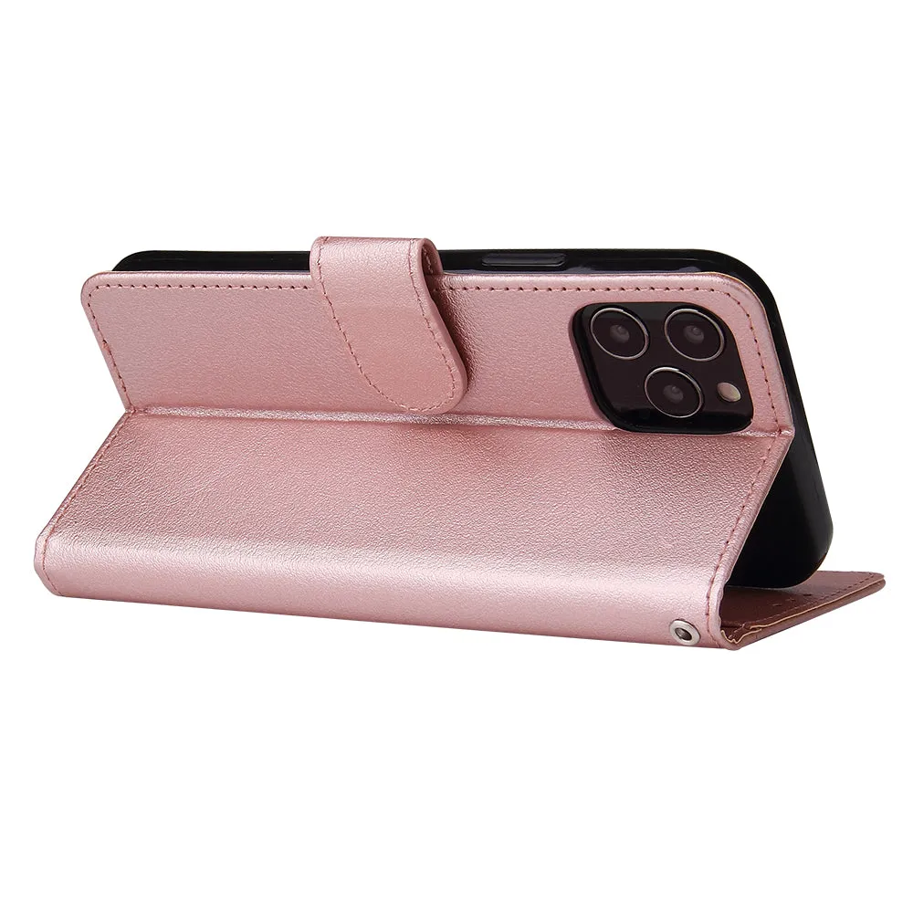 For Iphone 12 5.4 inch/6.1 inch/ 6.7 inch PU Leather Three-card Photo Frame Front Buckle Mobile Phone shell Rose gold