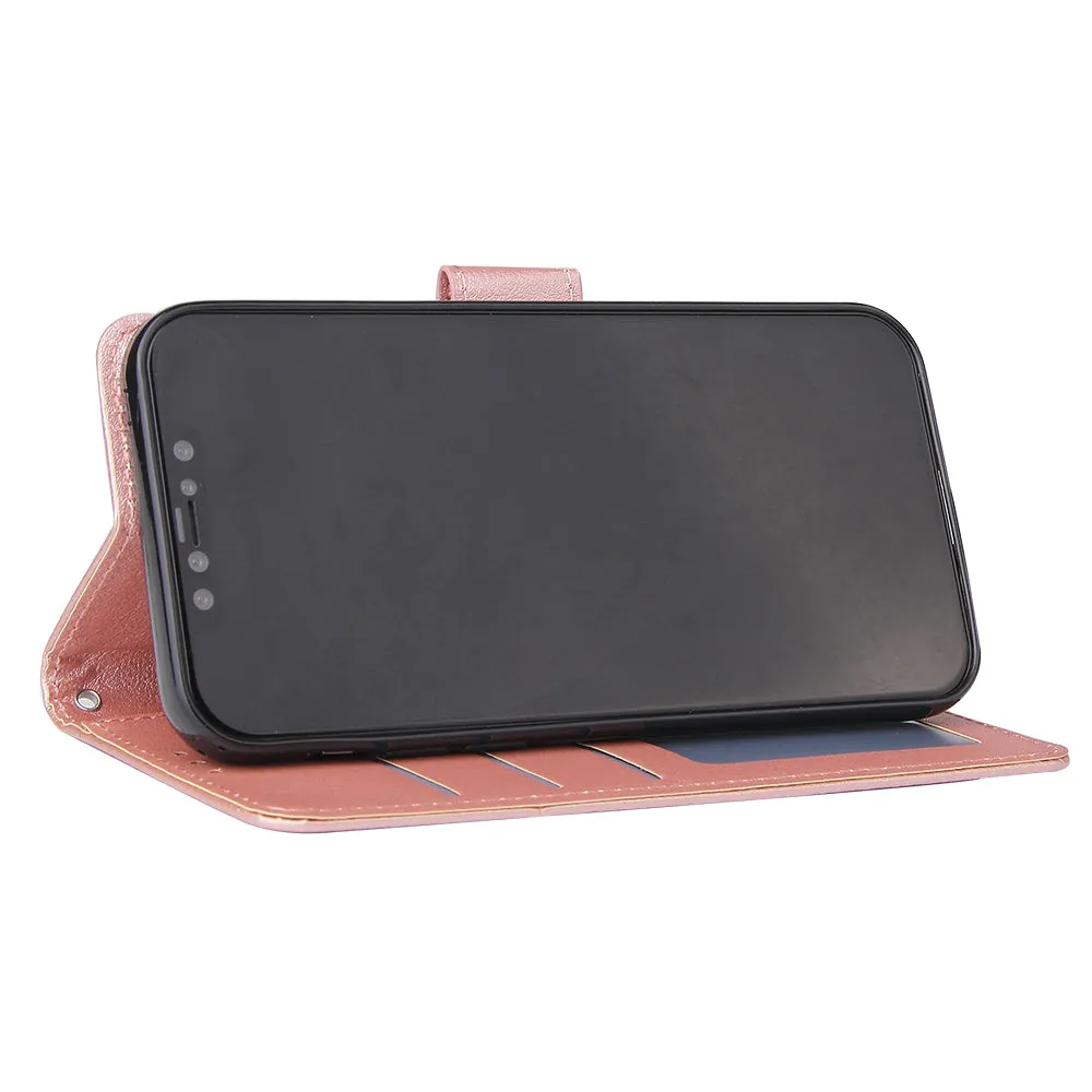 For Iphone 12 5.4 inch/6.1 inch/ 6.7 inch PU Leather Three-card Photo Frame Front Buckle Mobile Phone shell Rose gold