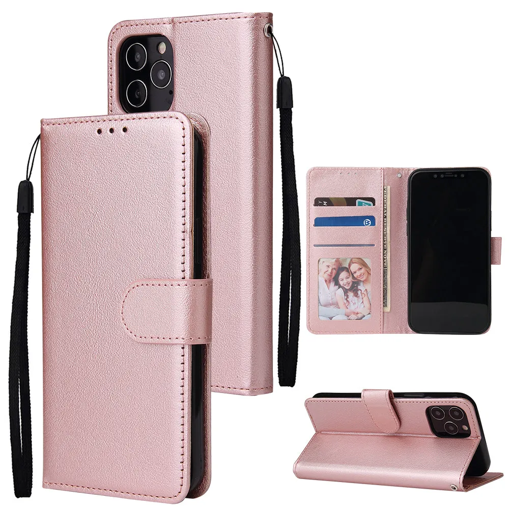 For Iphone 12 5.4 inch/6.1 inch/ 6.7 inch PU Leather Three-card Photo Frame Front Buckle Mobile Phone shell Rose gold