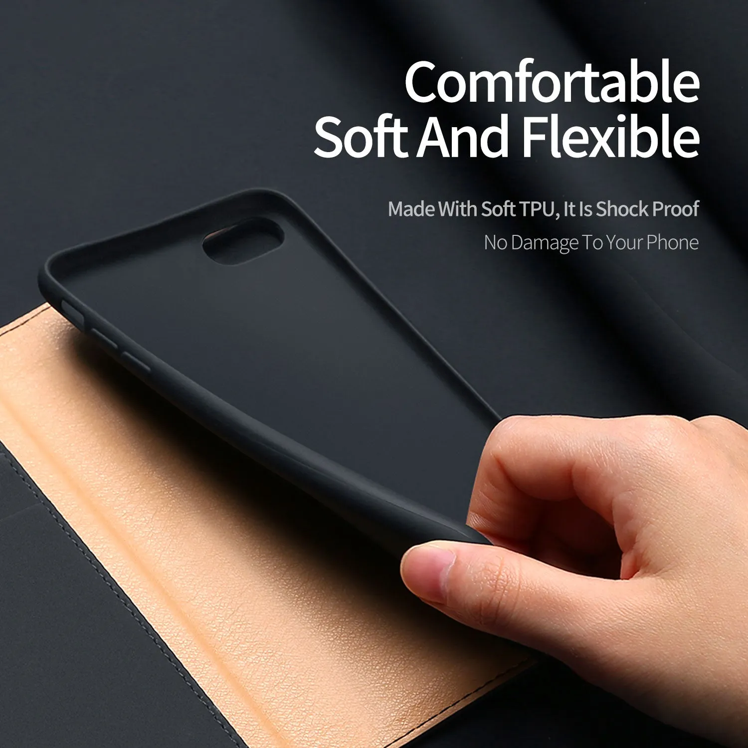 For iPhone 9 Mobile Phone Cover Magnetic Leather Protective Case with Card Slot Bracket Khaki