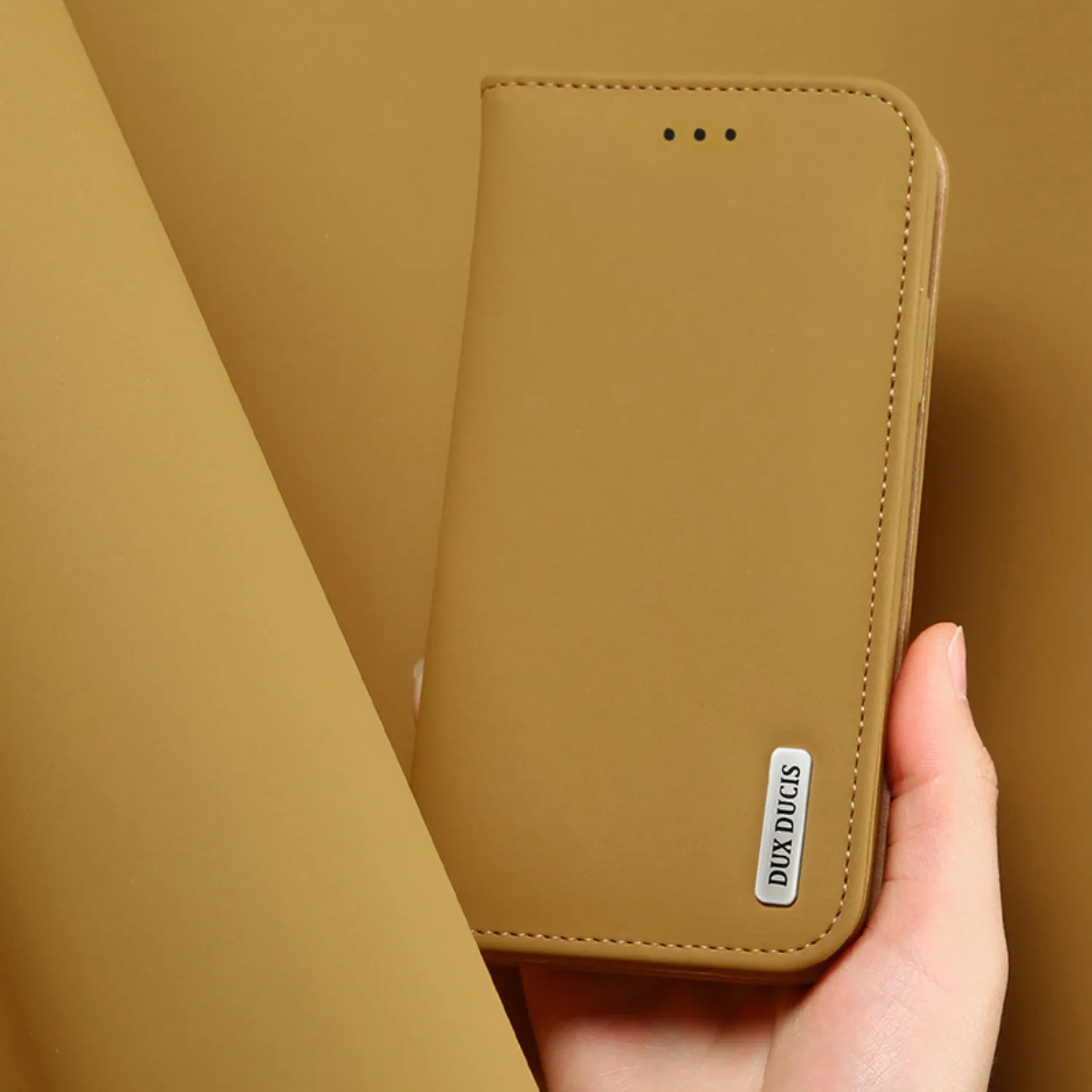 For iPhone 9 Mobile Phone Cover Magnetic Leather Protective Case with Card Slot Bracket Khaki