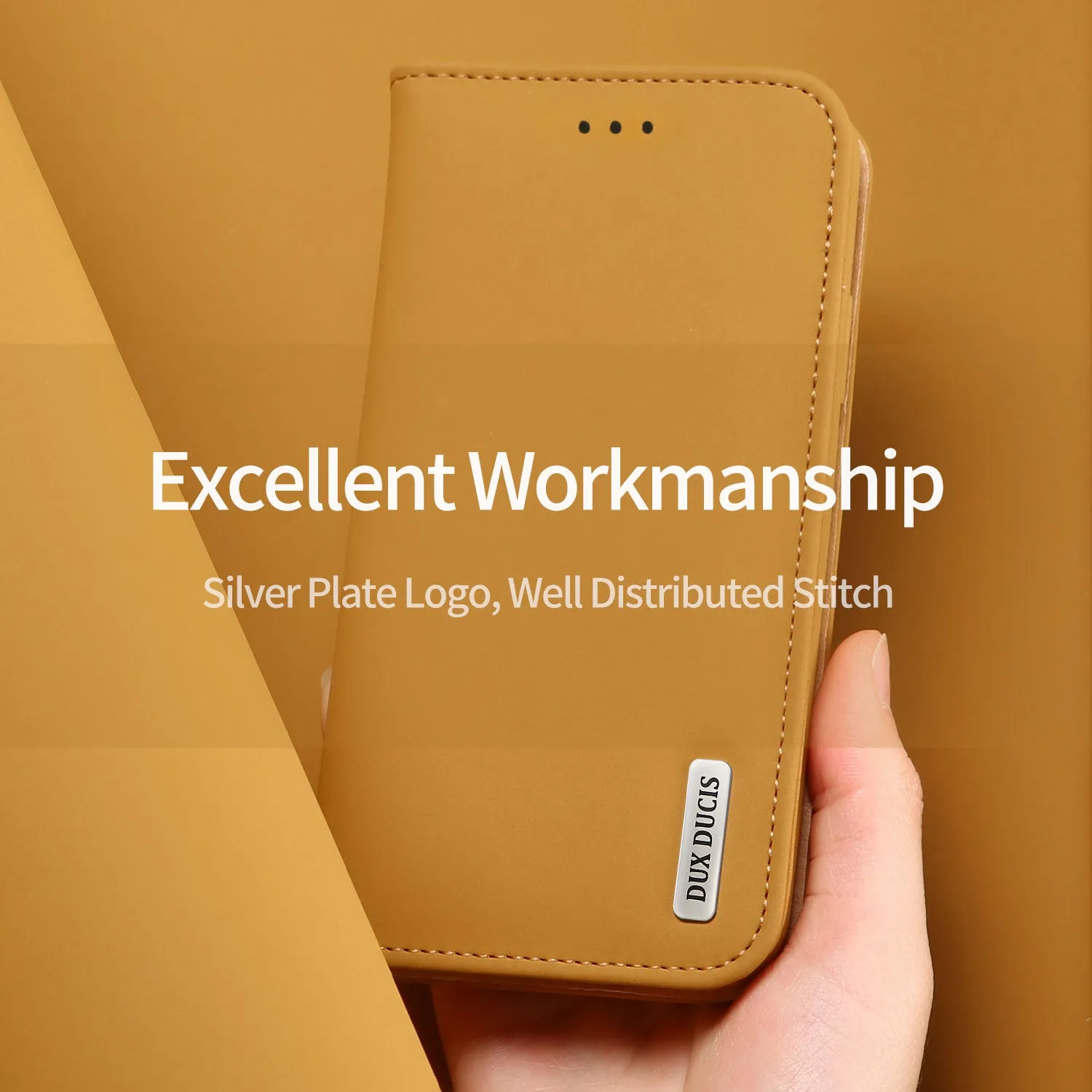 For iPhone 9 Mobile Phone Cover Magnetic Leather Protective Case with Card Slot Bracket Khaki