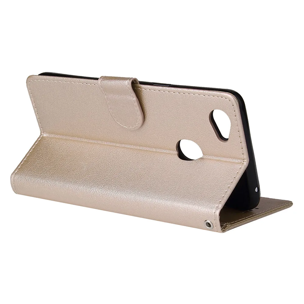 For OPPO F7 Wallet-type PU Leather Protective Phone Case with Buckle & 3 Card Position Gold