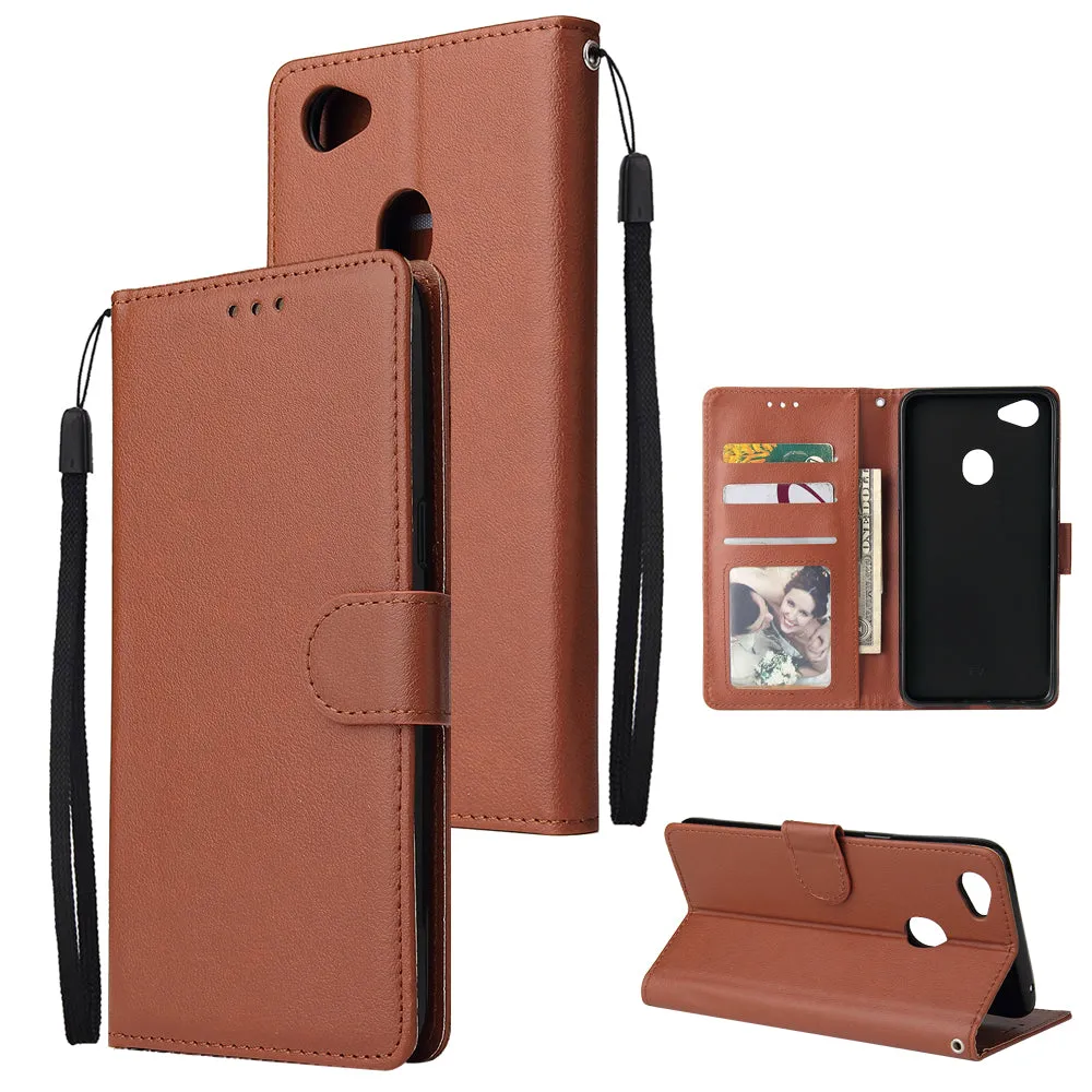 For OPPO F7 Wallet-type PU Leather Protective Phone Case with Buckle & 3 Card Position Gold