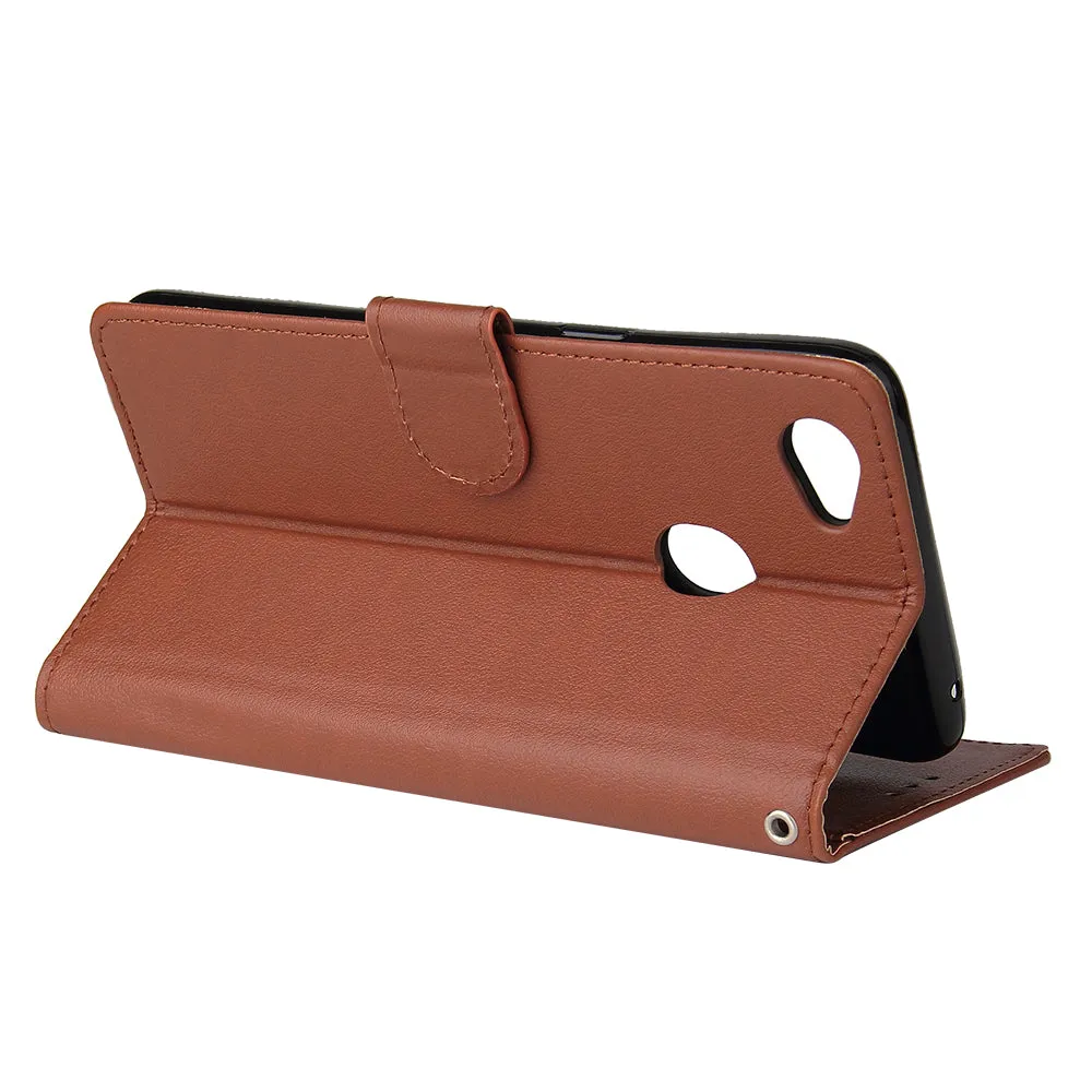 For OPPO F7 Wallet-type PU Leather Protective Phone Case with Buckle & 3 Card Position Gold