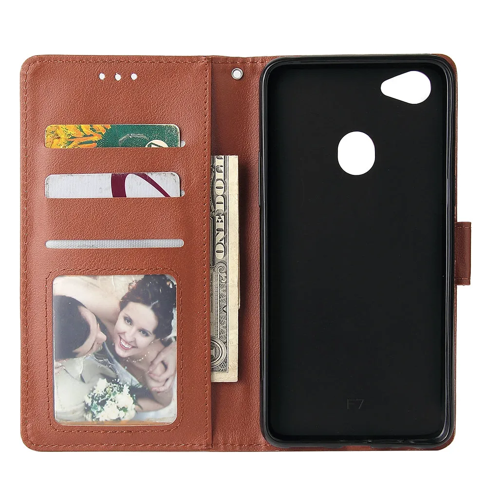 For OPPO F7 Wallet-type PU Leather Protective Phone Case with Buckle & 3 Card Position Red wine