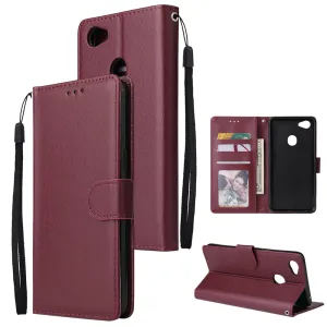 For OPPO F7 Wallet-type PU Leather Protective Phone Case with Buckle & 3 Card Position Red wine