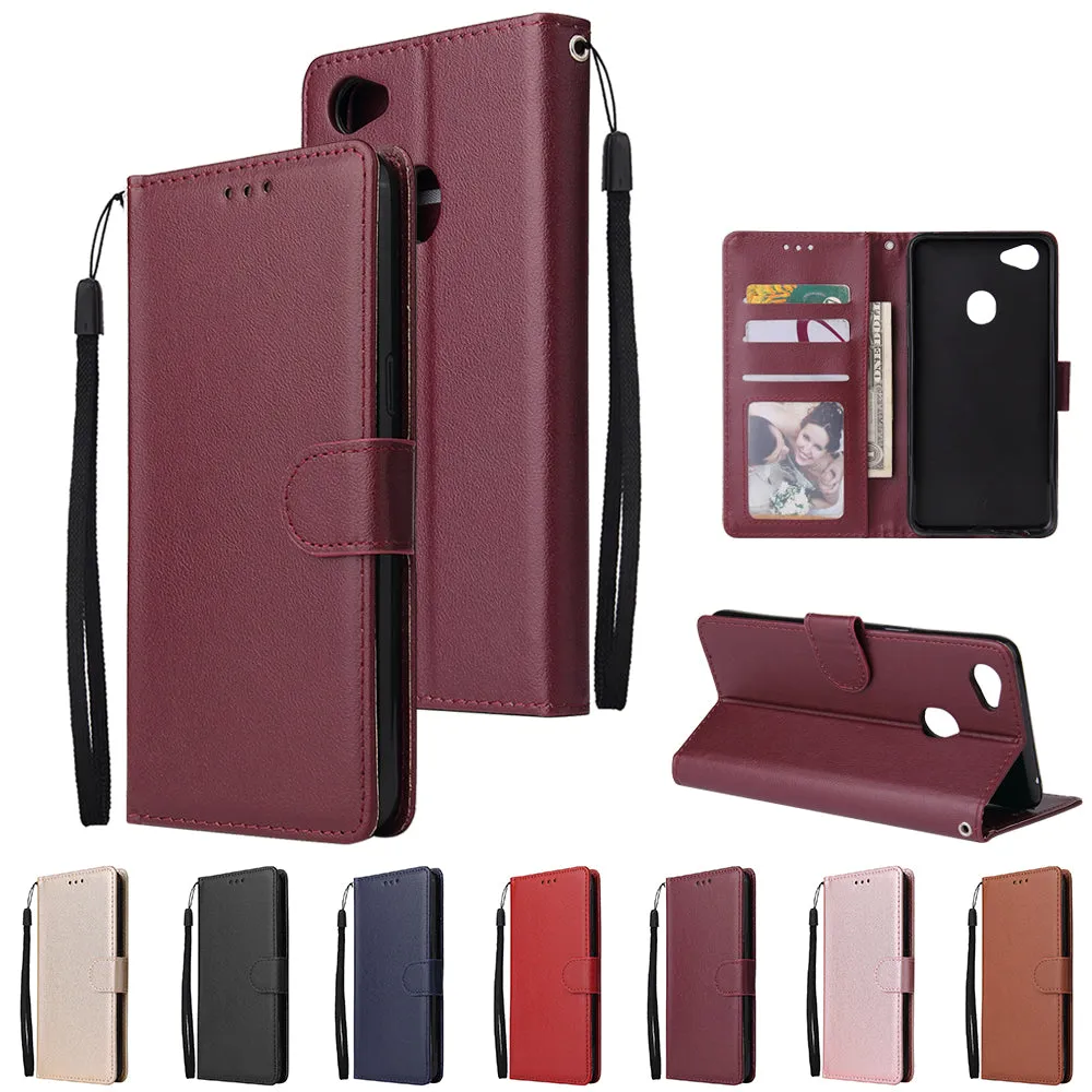 For OPPO F7 Wallet-type PU Leather Protective Phone Case with Buckle & 3 Card Position Red wine